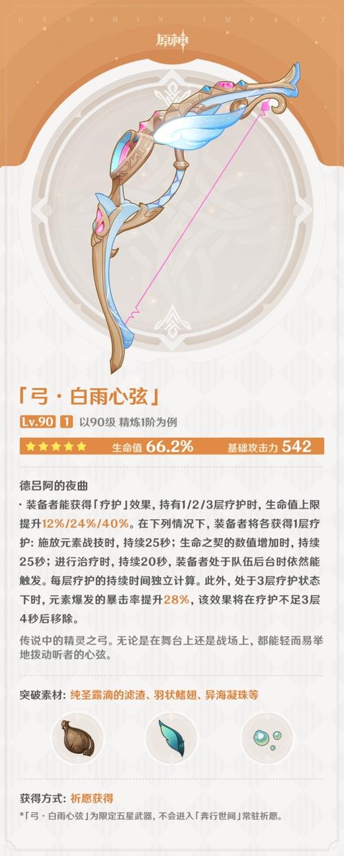 原神4.7版本全新武器白雨心弦属性详解:攻击技能效果及适用角色一览
